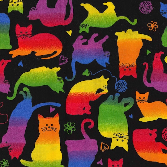Fabric Traditions Rainbow Cats Cotton Fabric